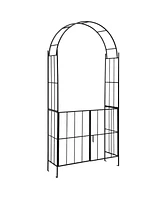 Costway Garden Arch Arbor Trellis with Gate 7.5 ft Patio Archway Pergola for Wedding