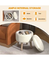 Costway Round Storage Ottoman Accent Storage Footstool with Tray for Living Room Bedroom