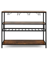 Costway Rustic Wine Rack Table 13 Bottles Wine Bar Cabinet Freestanding with Glass Holder