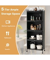 Costway 5-Tier Kitchen Baker's Rack Storage Cabinet Mobile Microwave Stand Flip-up Doors