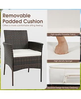 Set of 4 Patio Rattan Dining Chairs Cushioned Seat Curved Armrests