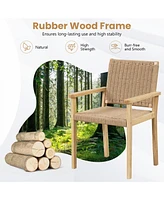 Patio Chair Set of 2 Rubber Wood Dining Armchairs Paper Rope Woven Seat