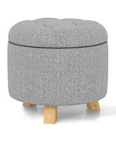 Upholstered Round Ottoman Cushioned Storage Footstool with Solid Rubber Feet