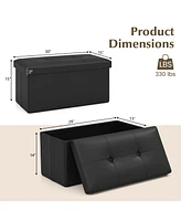 Folding Storage Ottoman Upholstered Rectangle Footstool Pvc Leather 22.5 Gallon