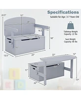 Costway 3-in-1 Kids Convertible Storage Bench Wood Activity Table and Chair Set