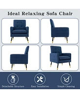 Linen Fabric Accent Chair Modern Single Sofa Chair with Solid Metal Legs