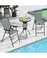 2 Pcs Patio Bar Chair Folding Height Metal Frame with Footrest Garden