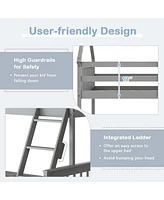 Costway Twin Over Full House Bunk Bed with Ladder & Guardrails Convertible to 2 Beds