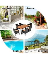 Gymax 7PCS Rattan Outdoor Dining Set Patio Furniture Set w/ Cushions Umbrella Hole