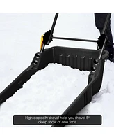 24'' Folding Poly Snow Shovel Snow Pusher w/Wheels U-Shape Handle