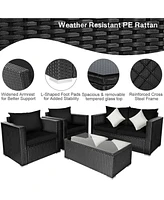 Gymax 8PCS Rattan Patio Conversation Set Outdoor Furniture Set w/ Black Cushions