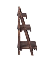 Costway 3 Tier Outdoor Wood Design Flower Pot Shelf Stand Folding Display Rack Garden