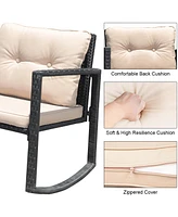 Costway 3PC Patio Rattan Conversation Set Rocking Chair Cushioned