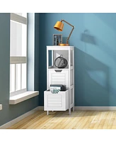 Costway Bathroom Wooden Floor Cabinet Multifunction Storage Rack Stand Organizer Bedroom