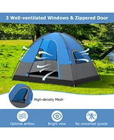 Gymax Camping Tent for 2-3 People Waterproof & Windproof Family Dome Tent w/ Rainfly Blue