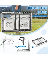 Gymax 2-in-1 Folding Fish Cleaning Table Portable Camping Table with Faucet White