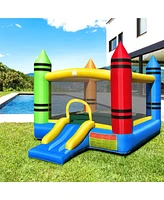 Costway Inflatable Bounce House Kids Jumping Castle w/ Slide Ocean Balls & 480W Blower