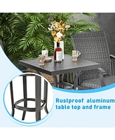 Costway 3PCS Patio Rattan Bar Table Stools Set Aluminum 360° Swivel Chairs with Padded Seat