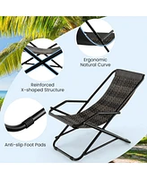 Costway 1 Pc Patio Folding Rattan Sling Lounge Chair Ottoman Rocking Footrests Armrest