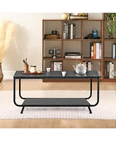 Costway Coffee Table 2-Tier Modern Marble Coffee Table W/ Storage Shelf