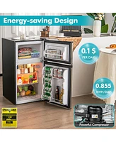 Costway 3.2 Cu.Ft Mini Refrigerator with Freezer Compact Fridge with 2 Reversible Door