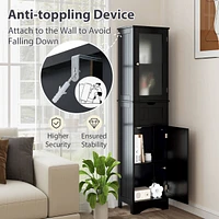Bathroom Tall Cabinet Freestanding Linen Tower with Doors & Drawer