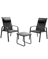 3PCS Patio Bistro Furniture Set Adjustable Back Stackable Chairs