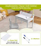 Toddler Craft Table & Chair Set Kids Art Crafts with Paper Roll Holder