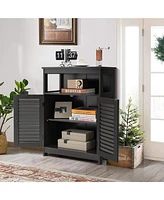 Costway Bathroom Wood Storage Cabinet w/ Double Shutter Door