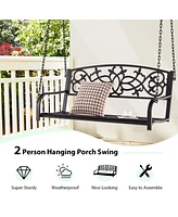 2-Person Metal Outdoor Porch Swing Hanging Patio Bench 485 Lbs Capacity