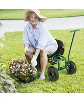 Costway Rolling Garden Cart Outdoor Gardening Workseat with Adjustable Height &Tool Storage