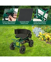 Costway Rolling Garden Cart Outdoor Gardening Workseat with Adjustable Height &Tool Storage