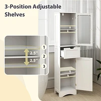 Bathroom Tall Cabinet Freestanding Linen Tower with Doors & Drawer