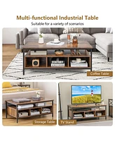 Costway Industrial Coffee Table with Open Storage Metal Frame Center Table