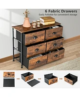 Costway 6 Drawer Dresser Fabric Storage Tower w/wooden Top Chest Organizer