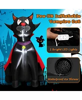 Costway 4.7 Ft Halloween Inflatable Vampire Black Cat with Red Cloak Blow-up Decoration