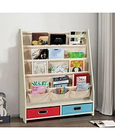 Kids Book Rack Toys Organizer with 4 Sling Bookshelf & 2 Boxes