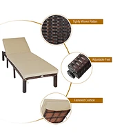 Costway Outdoor Rattan Lounge Chair Chaise Recliner Adjustable Cushioned Patio