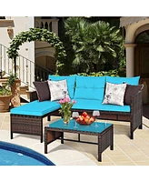 Costway 3PCS Patio Wicker Rattan Sofa Set Outdoor Sectional Conversation Set