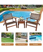 Gymax 3PCS Rattan Patio Chair & Table Set Outdoor Furniture Set w/ Wooden Frame