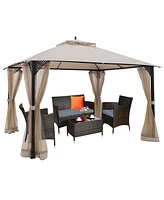 12' x 10' Outdoor Patio Gazebo Canopy Shelter Double Top Sidewalls Netting