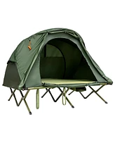 Gymax 2-Person Outdoor Camping Tent Cot Compact Elevated Set W/ External Cover Green