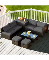 Gymax 8PCS Patio Rattan Pe Wicker Conversation Set All-Weather Furniture w/ Cushions Off White