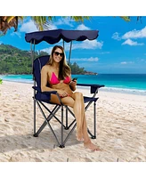 Gymax Folding Canopy Camping Chair Portable Beach w/ Carrying Bag Blue