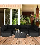 Gymax 7PCS Rattan Patio Conversation Set Sectional Furniture Set w/ Cushion