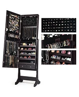 Costway Mirrored Jewelry Cabinet Organizer Storage Stand w/Led Lights