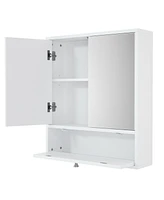 Costway Bathroom Cabinet Medicine Cabinet Double Mirror Door Wall Mount Storage Wood Shelf