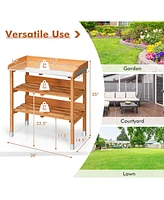 Costway Garden Wooden Potting Bench Work Station Table Tool Storage Shelf W/Hook