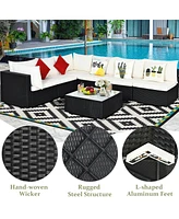 Costway 7PCS Patio Rattan Furniture Set Sectional Sofa Cushioned Glass Table