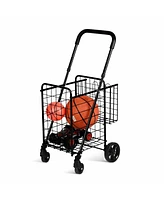 Costway Folding Shopping Cart Jumbo Basket Rolling Utility Trolley Adjustable Handle